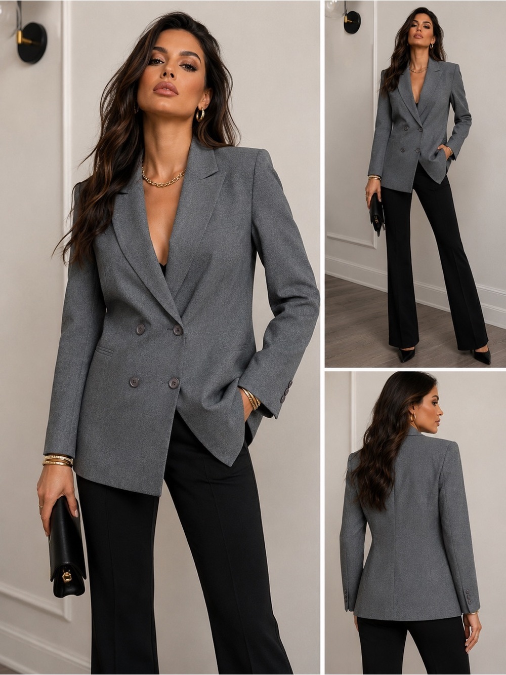 Kasper Tailored Double-Breasted Gray Blazer